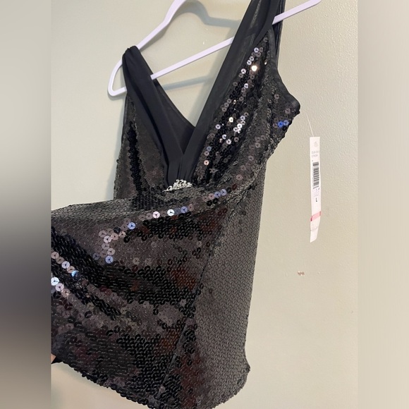 Onyx Nite Womens Black Sequined Back Zip Evening Party Wear Blouse Size L NWT - Picture 2 of 14